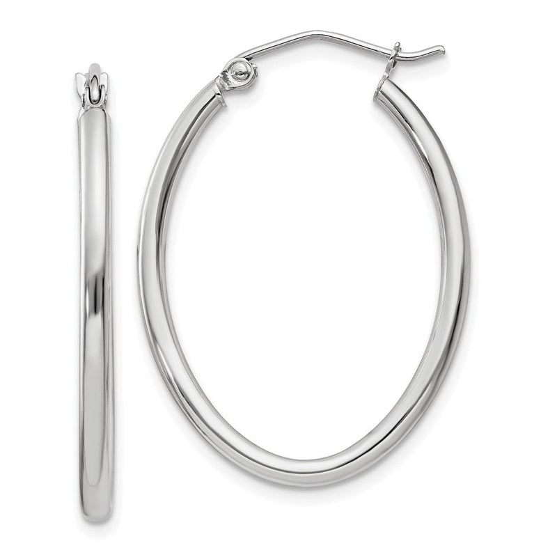 14K Weißgold Poliert 2mm Oval Röhre Creolen