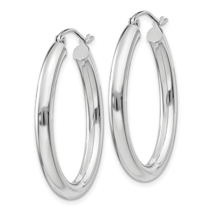 14K Weißgold Poliert 3.5mm Oval Röhre Creolen