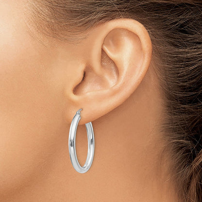 14K Weißgold Poliert 3.5mm Oval Röhre Creolen