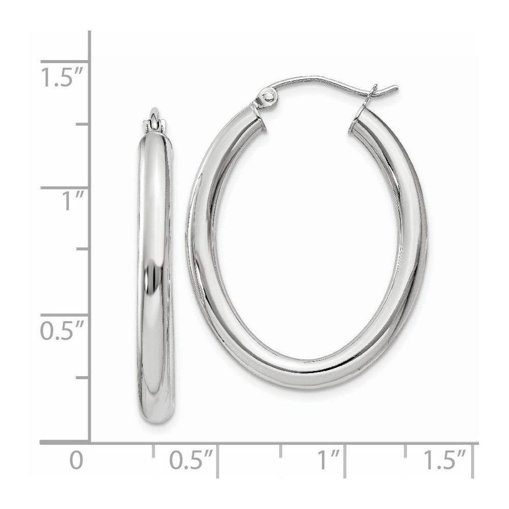 14K Weißgold Poliert 3.5mm Oval Röhre Creolen