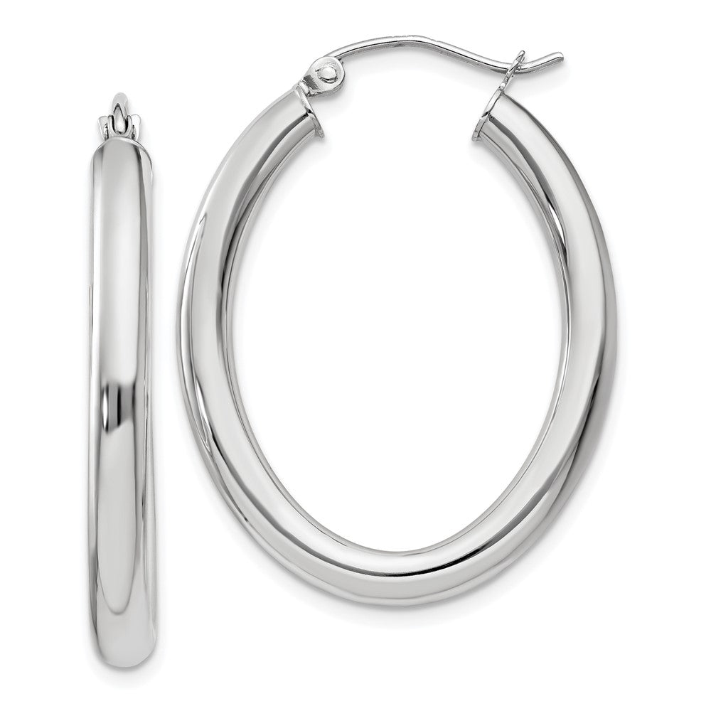 14K Weißgold Poliert 3.5mm Oval Röhre Creolen