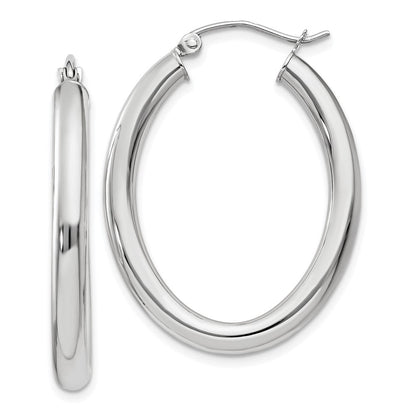 14K Weißgold Poliert 3.5mm Oval Röhre Creolen