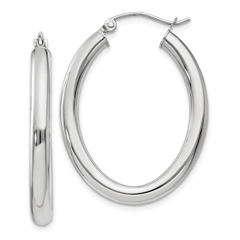 14K Weißgold Poliert 3.5mm Oval Röhre Creolen