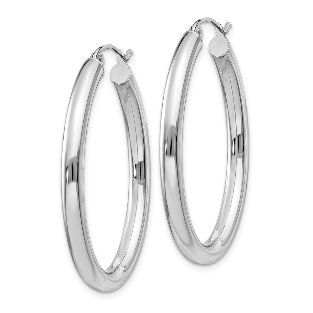 14K Weißgold Poliert 3.5mm Oval Röhre Creolen