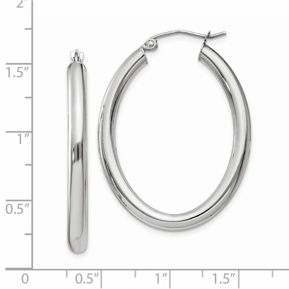 14K Weißgold Poliert 3.5mm Oval Röhre Creolen