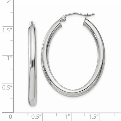 14K Weißgold Poliert 3.5mm Oval Röhre Creolen