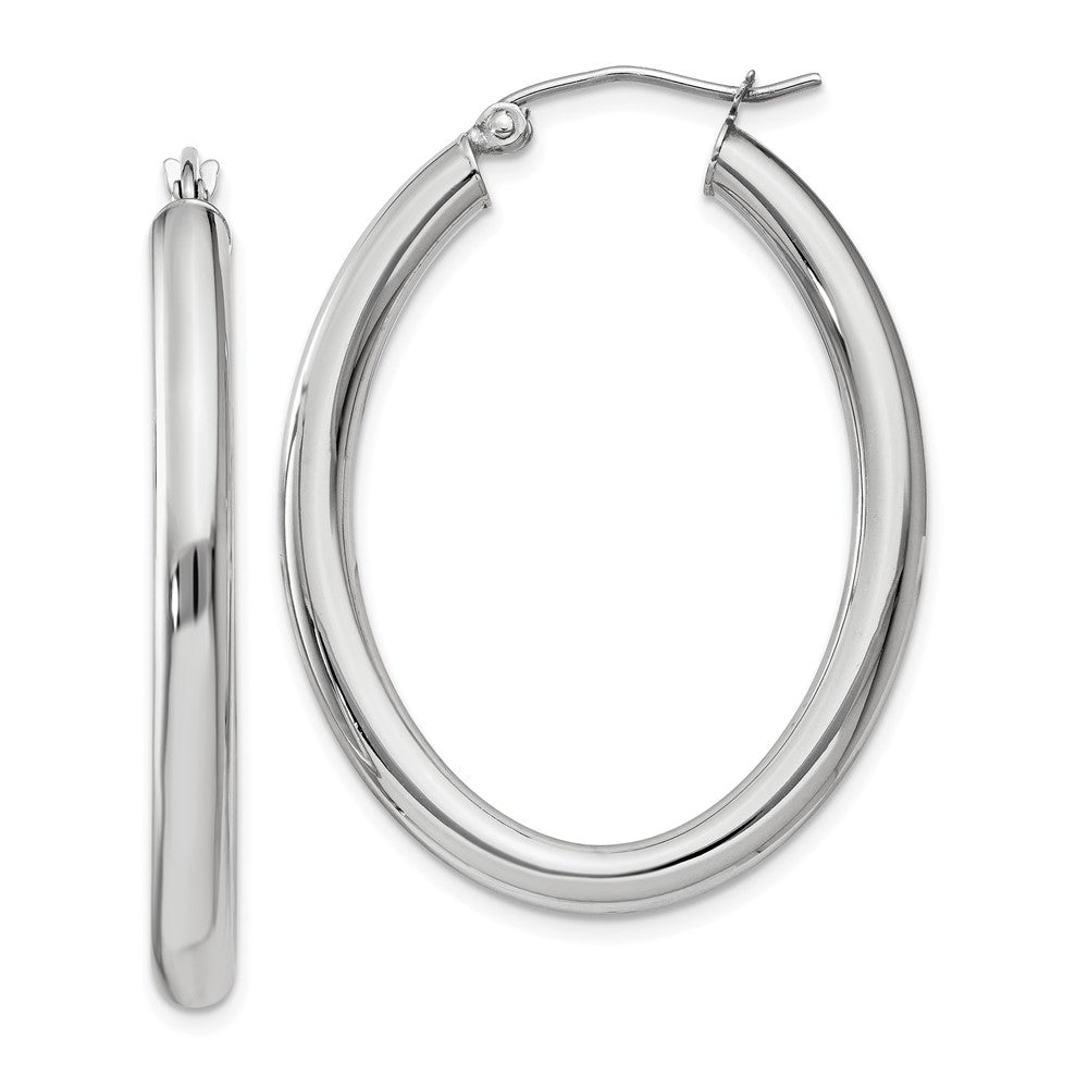 14K Weißgold Poliert 3.5mm Oval Röhre Creolen
