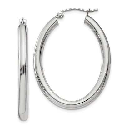 14K Weißgold Poliert 3.5mm Oval Röhre Creolen