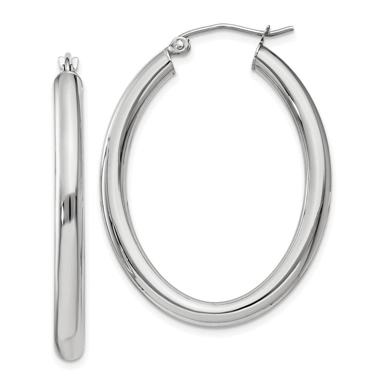 14K Weißgold Poliert 3.5mm Oval Röhre Creolen