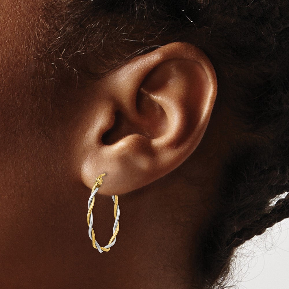 14K Bicolor Poliert 1.8mm Gedreht Creolen