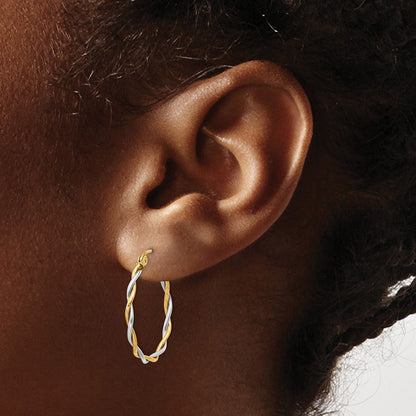 14K Bicolor Poliert 1.8mm Gedreht Creolen