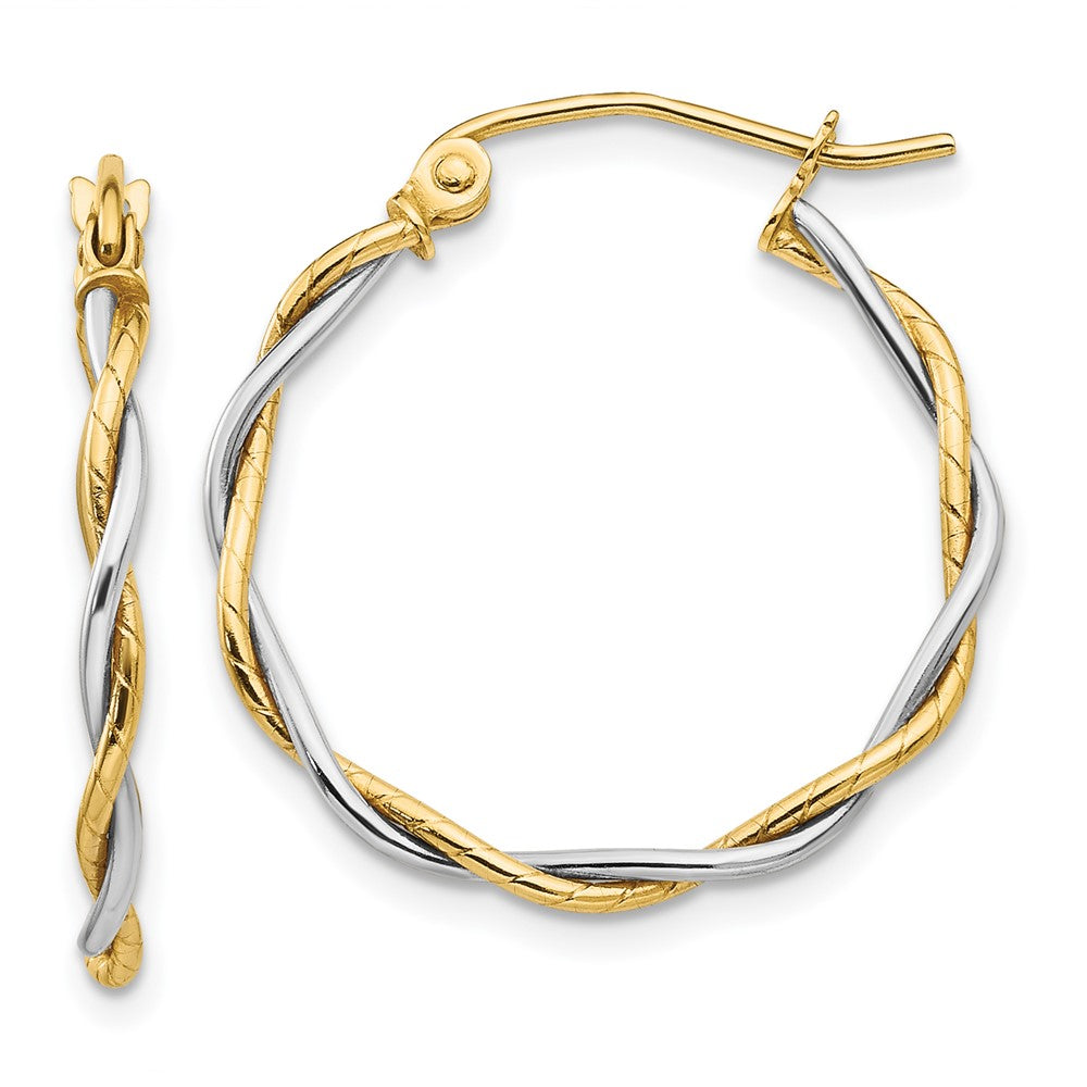 14K Bicolor Poliert 1.8mm Gedreht Creolen