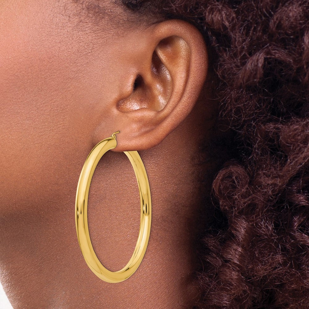 14K Gelbgold Poliert 5mm Röhre Creolen