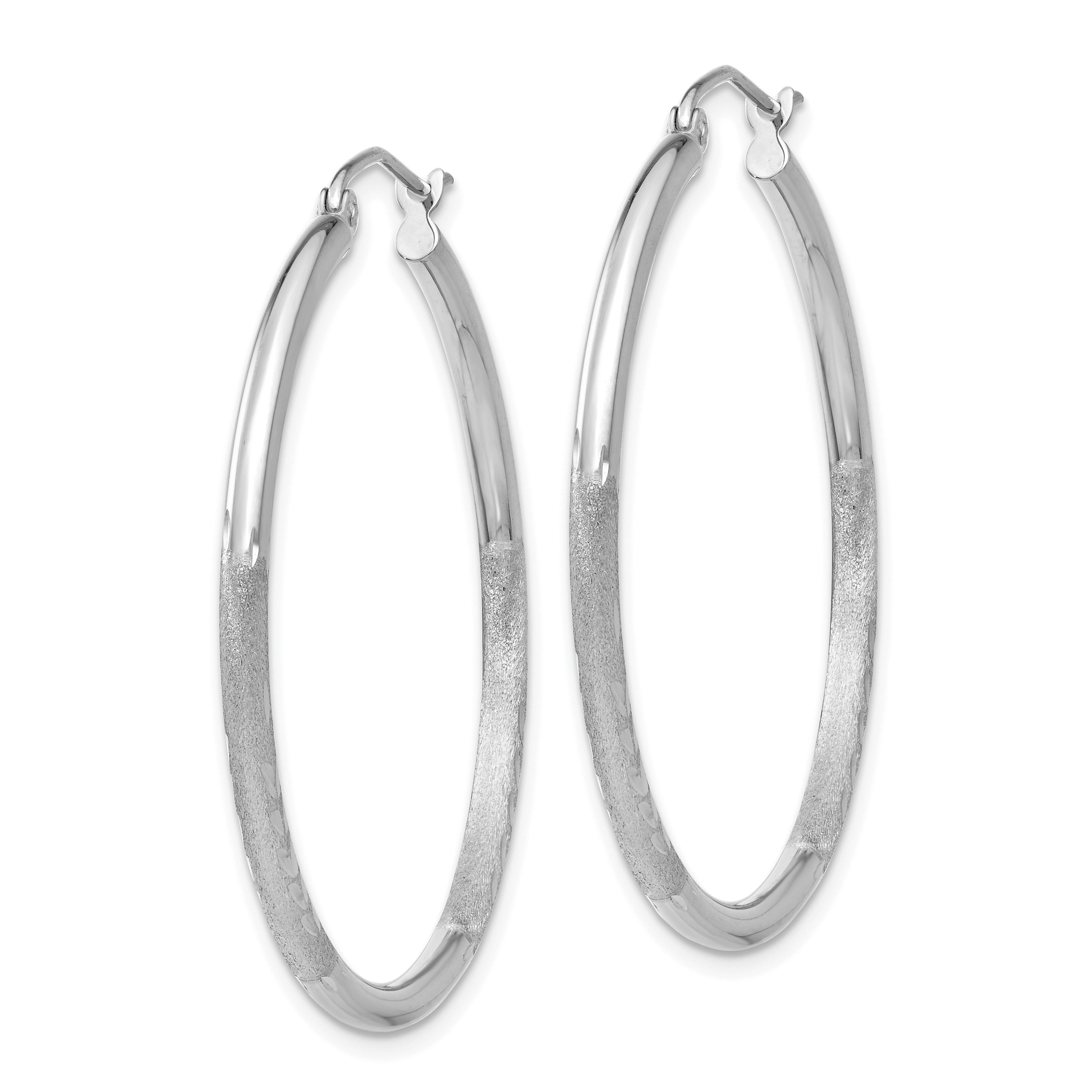 14K Weißgold Satiniert und Diamantiert 2mm Rund Creolen