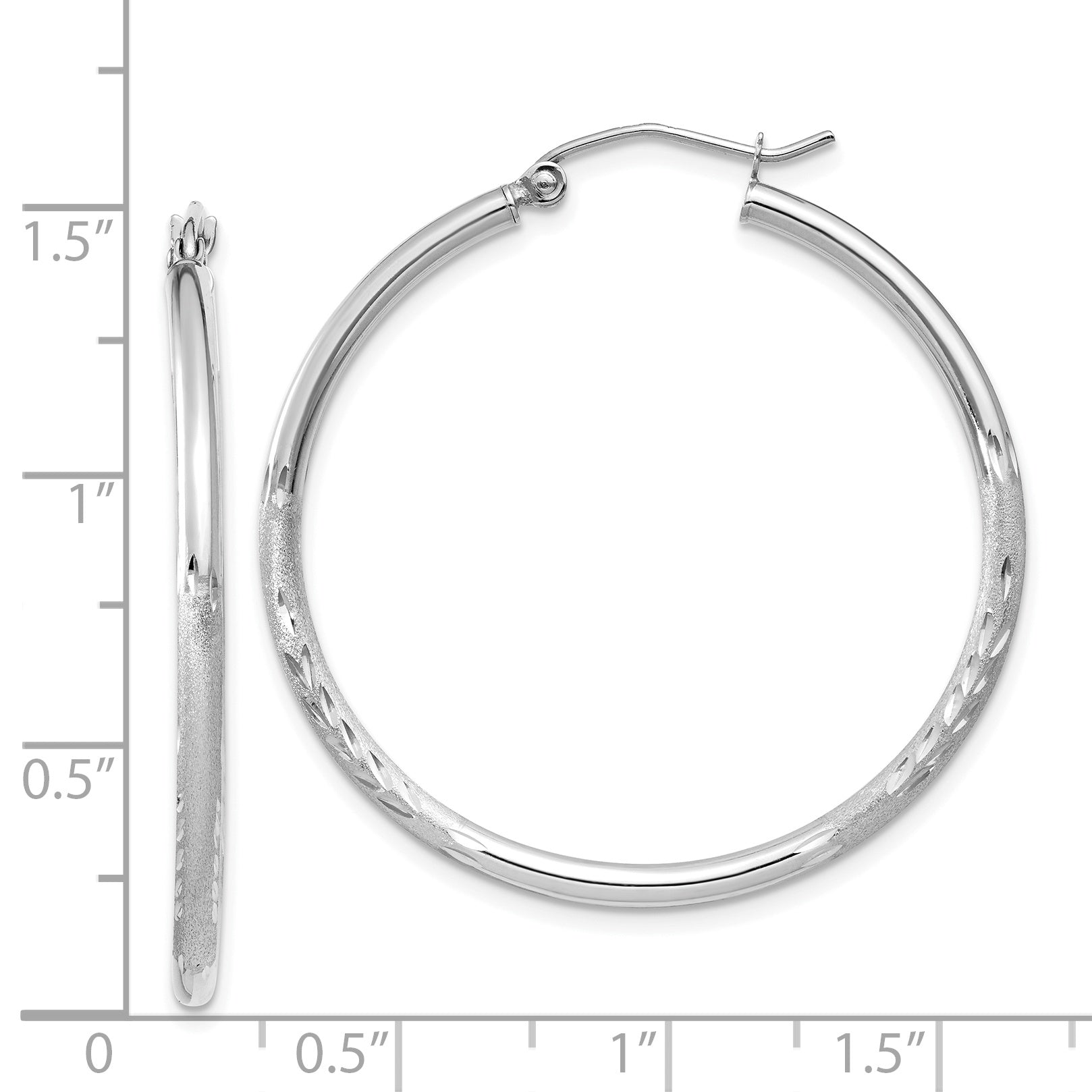 14K Weißgold Satiniert und Diamantiert 2mm Rund Creolen
