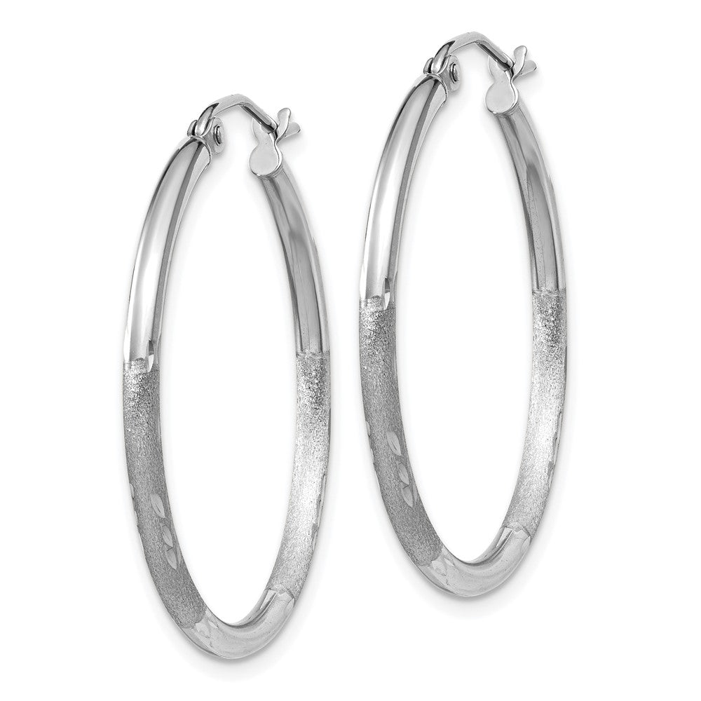 14K Weißgold Satiniert und Diamantiert 2mm Rund Creolen