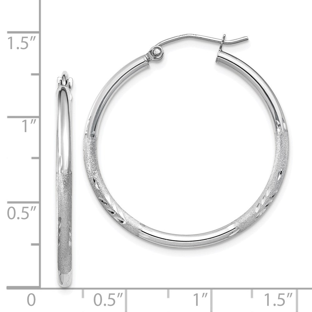 14K Weißgold Satiniert und Diamantiert 2mm Rund Creolen