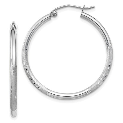 14K Weißgold Satiniert und Diamantiert 2mm Rund Creolen