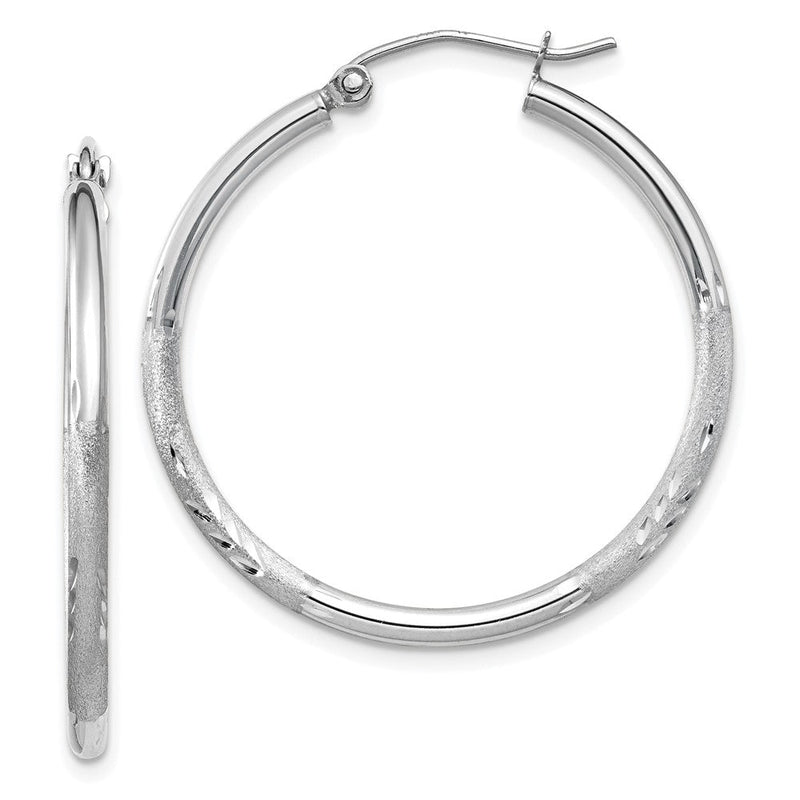 14K Weißgold Satiniert und Diamantiert 2mm Rund Creolen