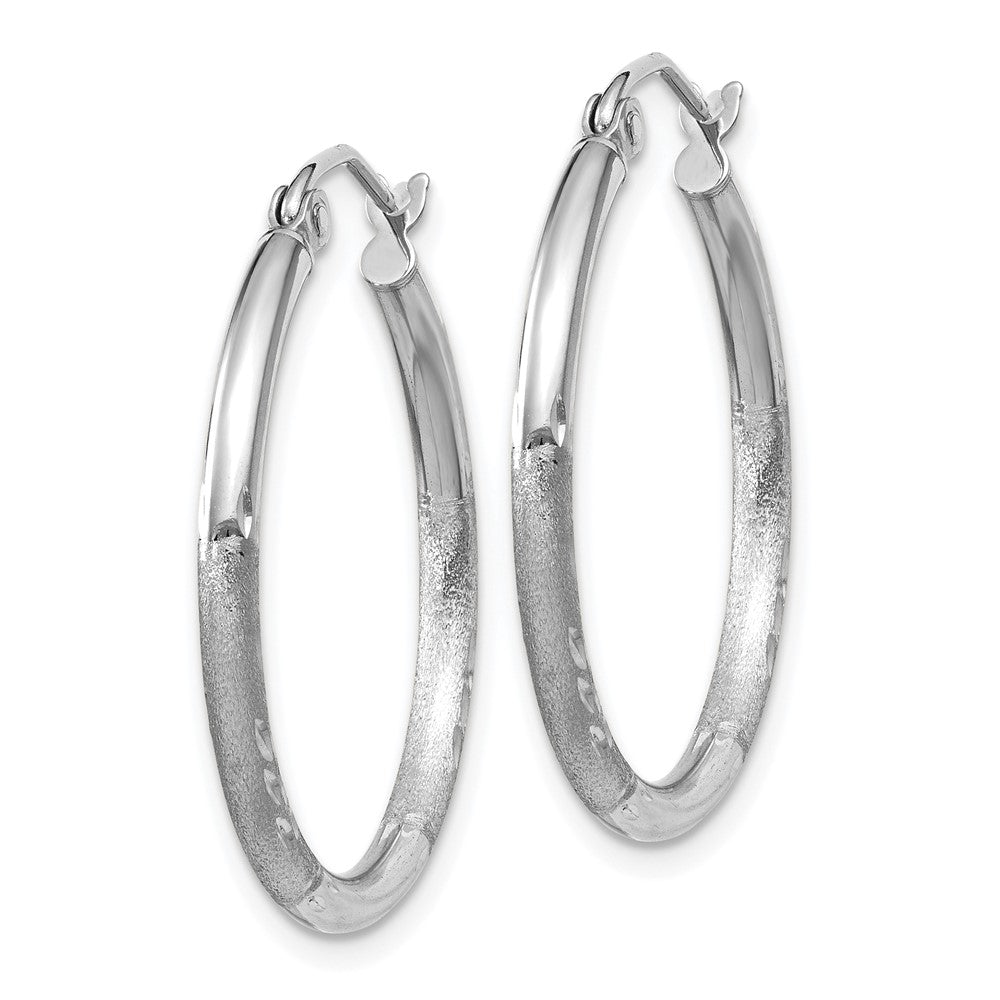 14K Weißgold Satiniert und Diamantiert 2mm Rund Creolen