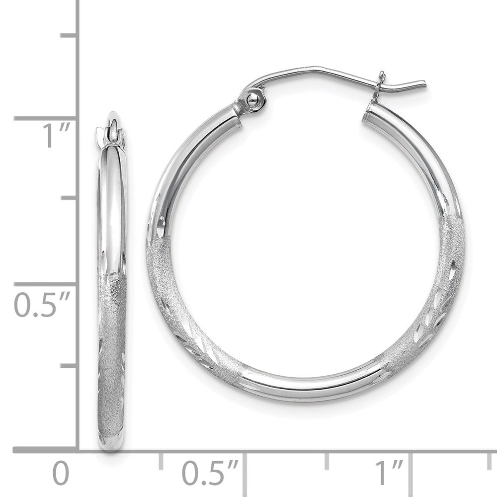 14K Weißgold Satiniert und Diamantiert 2mm Rund Creolen