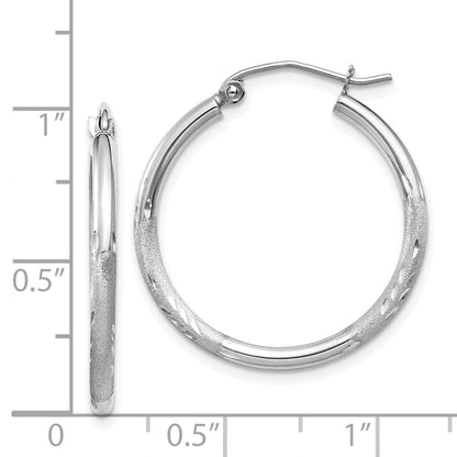 14K Weißgold Satiniert und Diamantiert 2mm Rund Creolen