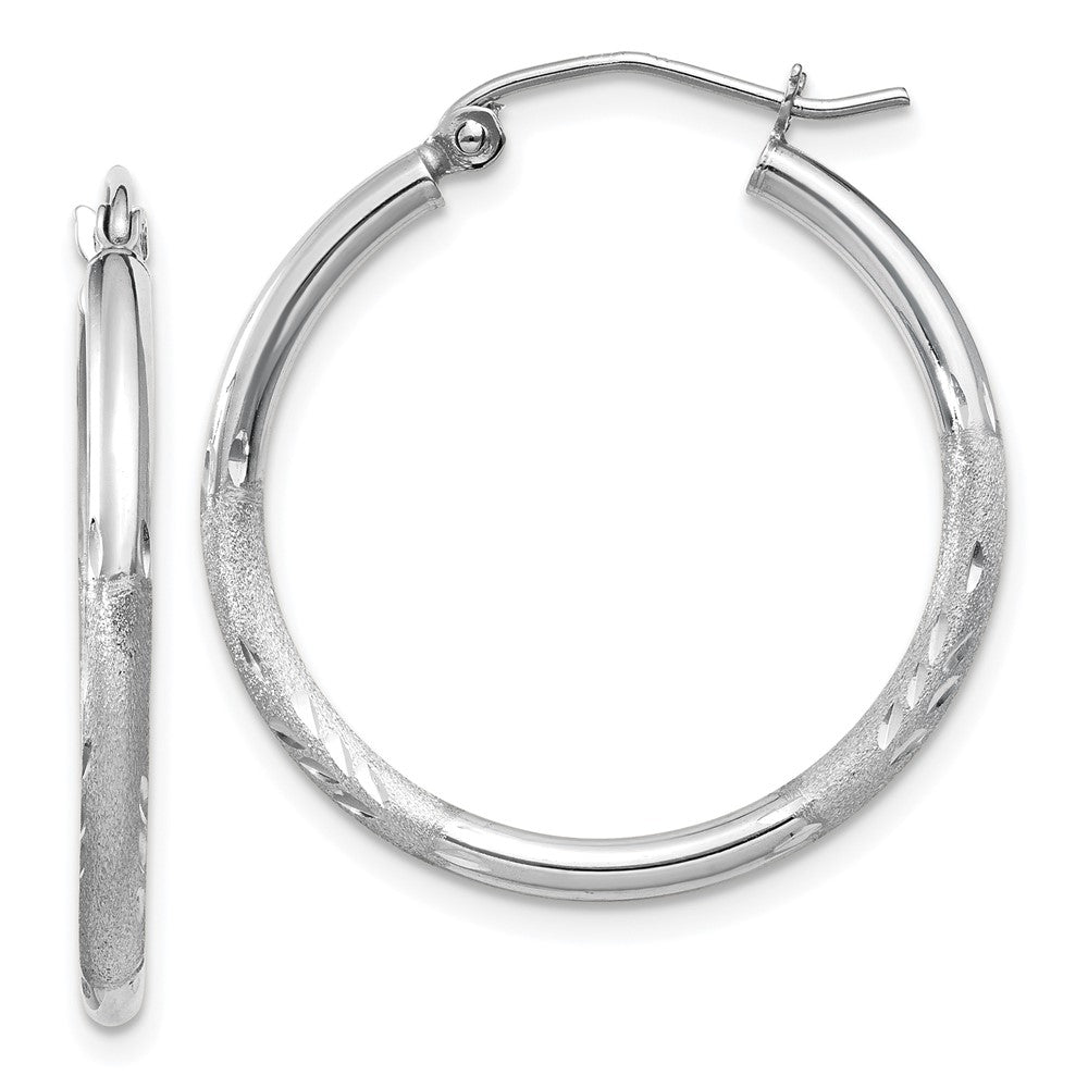 14K Weißgold Satiniert und Diamantiert 2mm Rund Creolen