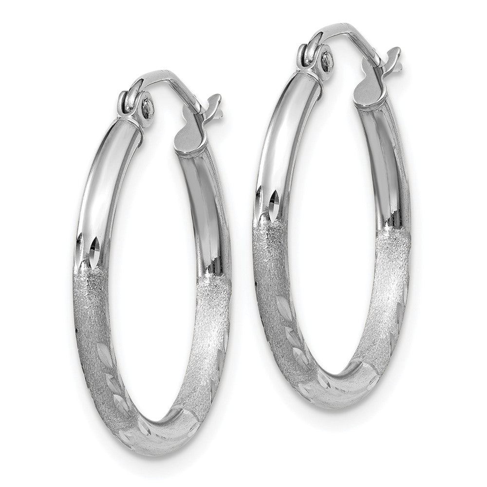 14K Weißgold Satiniert und Diamantiert 2mm Rund Creolen