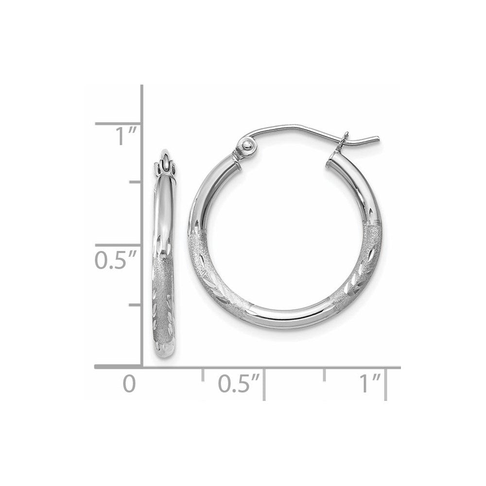 14K Weißgold Satiniert und Diamantiert 2mm Rund Creolen