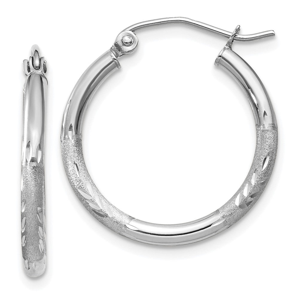 14K Weißgold Satiniert und Diamantiert 2mm Rund Creolen