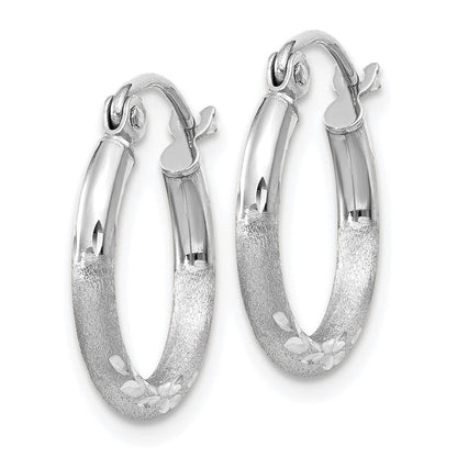 14K Weißgold Satiniert und Diamantiert 2mm Rund Creolen