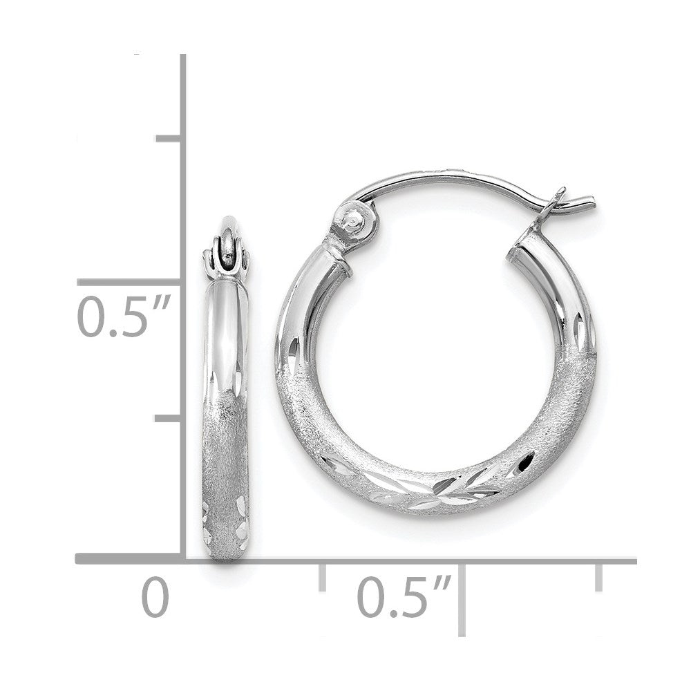 14K Weißgold Satiniert und Diamantiert 2mm Rund Creolen