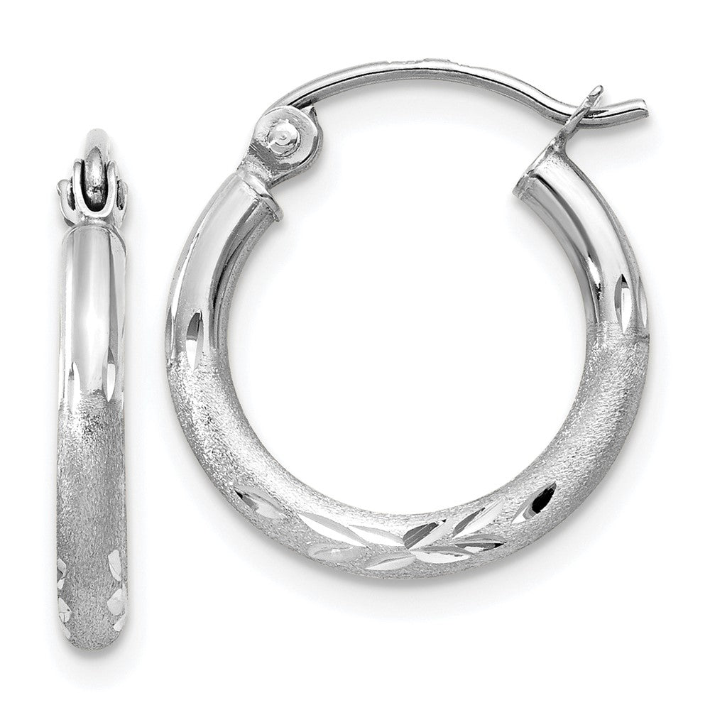14K Weißgold Satiniert und Diamantiert 2mm Rund Creolen