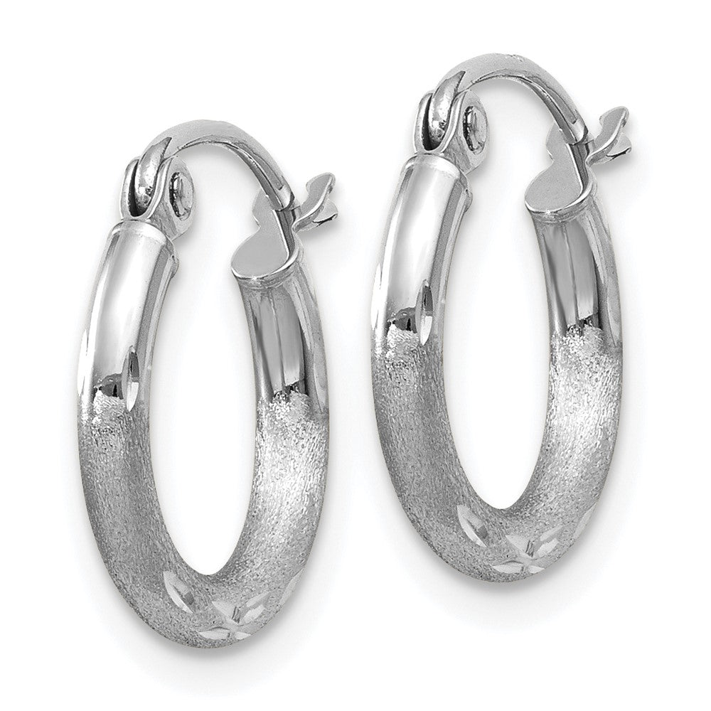 14K Weißgold Satiniert und Diamantiert 2mm Rund Creolen