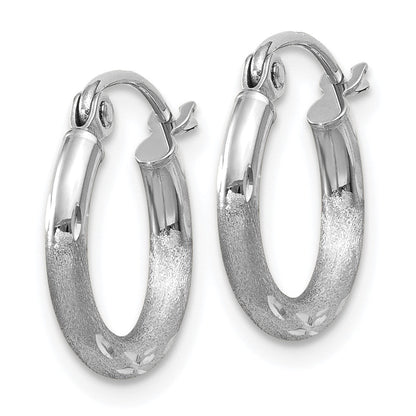 14K Weißgold Satiniert und Diamantiert 2mm Rund Creolen