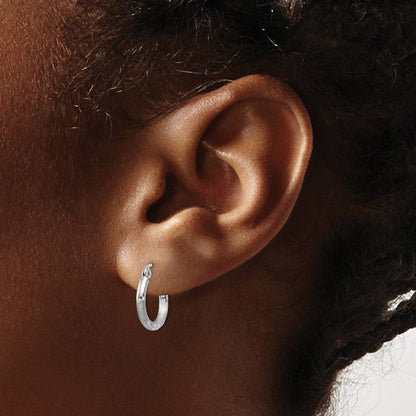 14K Weißgold Satiniert und Diamantiert 2mm Rund Creolen