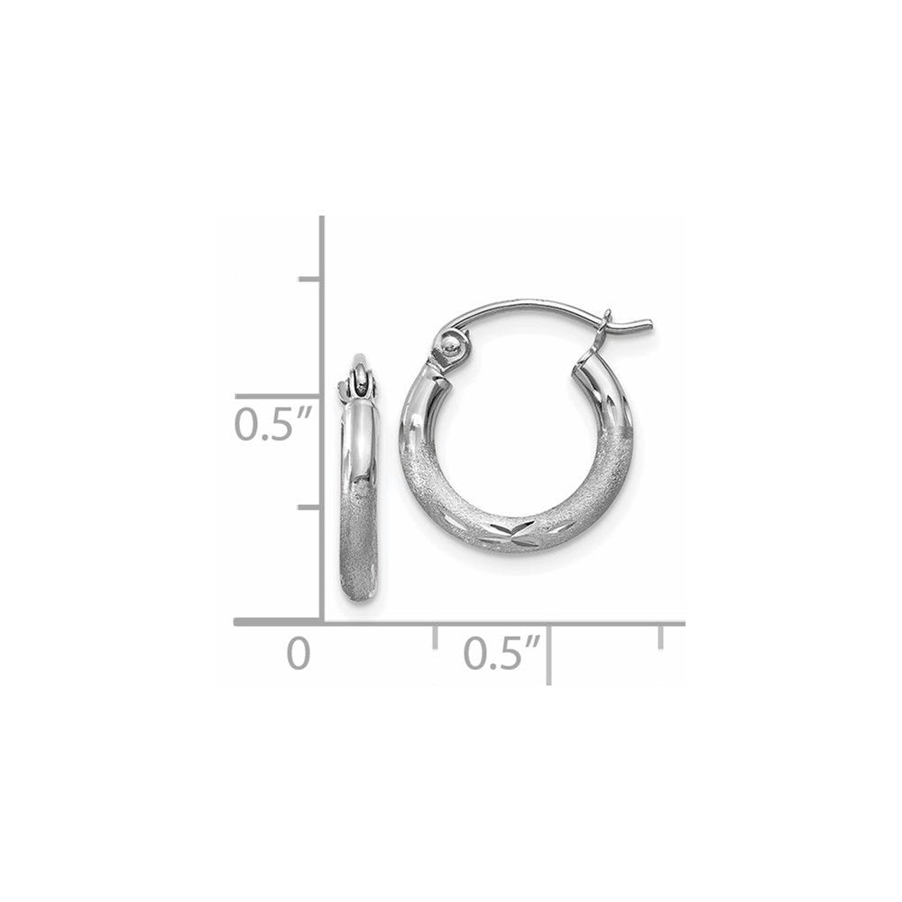 14K Weißgold Satiniert und Diamantiert 2mm Rund Creolen