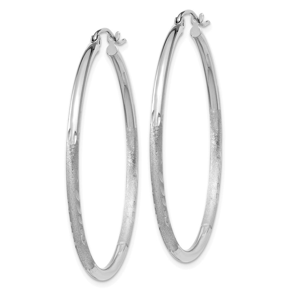 14K Weißgold Satiniert und Diamantiert 2mm Rund Creolen