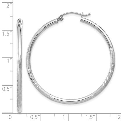 14K Weißgold Satiniert und Diamantiert 2mm Rund Creolen