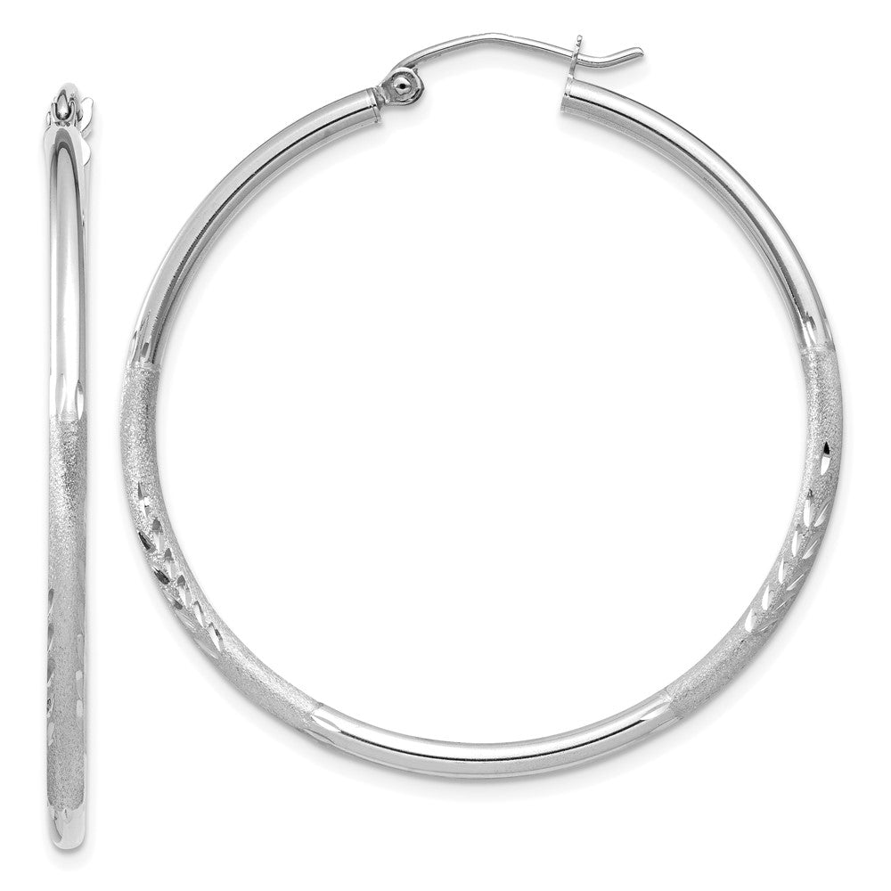 14K Weißgold Satiniert und Diamantiert 2mm Rund Creolen