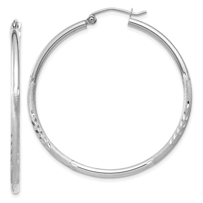 14K Weißgold Satiniert und Diamantiert 2mm Rund Creolen