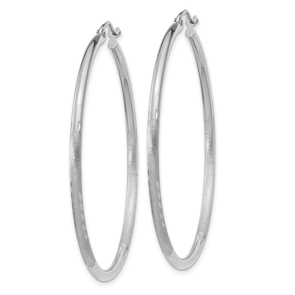 14K Weißgold Satiniert und Diamantiert 2mm Rund Creolen