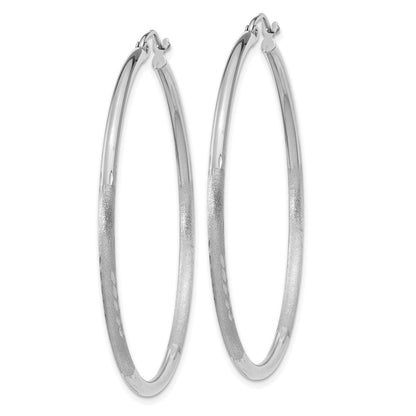 14K Weißgold Satiniert und Diamantiert 2mm Rund Creolen