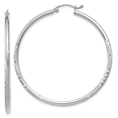 14K Weißgold Satiniert und Diamantiert 2mm Rund Creolen