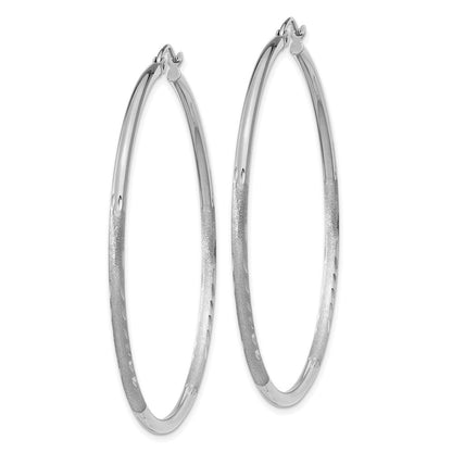 14K Weißgold Satiniert und Diamantiert 2mm Rund Creolen