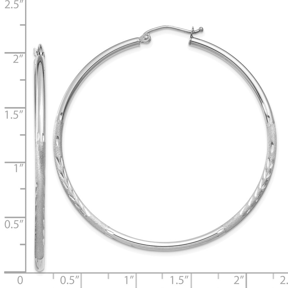 14K Weißgold Satiniert und Diamantiert 2mm Rund Creolen