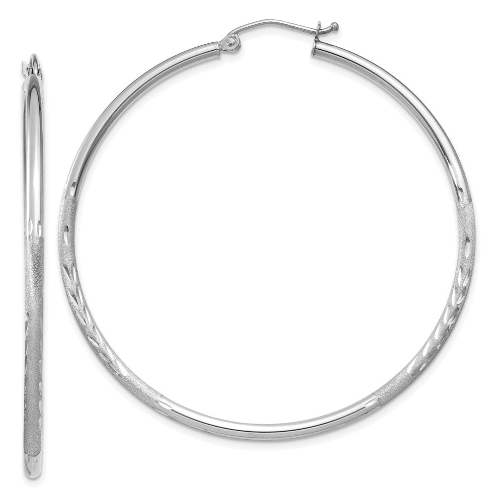 14K Weißgold Satiniert und Diamantiert 2mm Rund Creolen