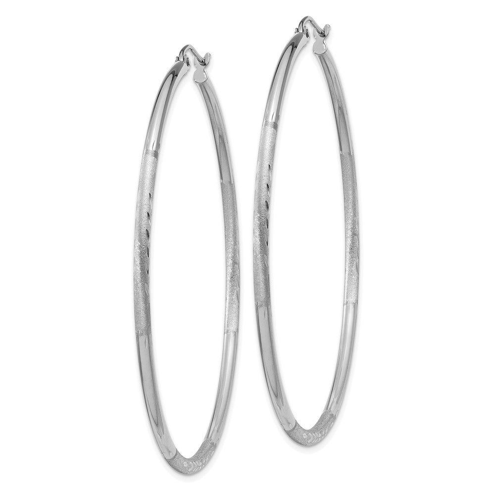 14K Weißgold Satiniert und Diamantiert 2mm Rund Creolen