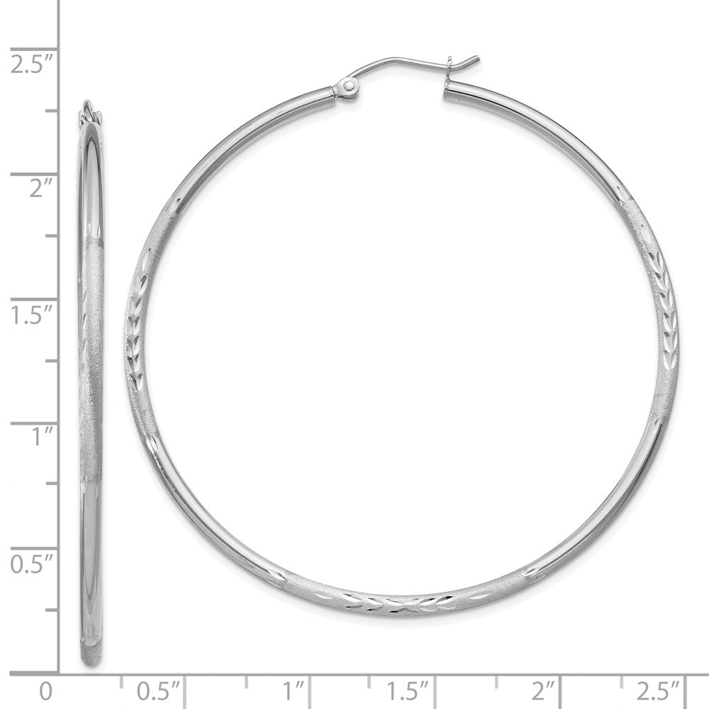 14K Weißgold Satiniert und Diamantiert 2mm Rund Creolen