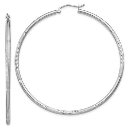 14K Weißgold Satiniert und Diamantiert 2mm Rund Creolen